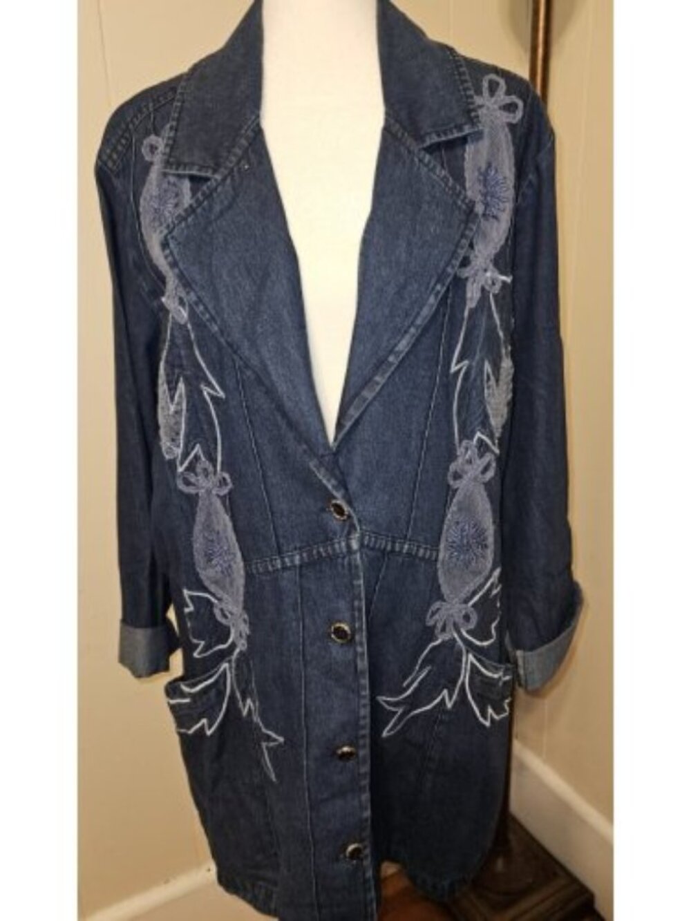 STYLEWORKS Embroidered and Appliqued Denim Blazer Jacket Ladies 14W